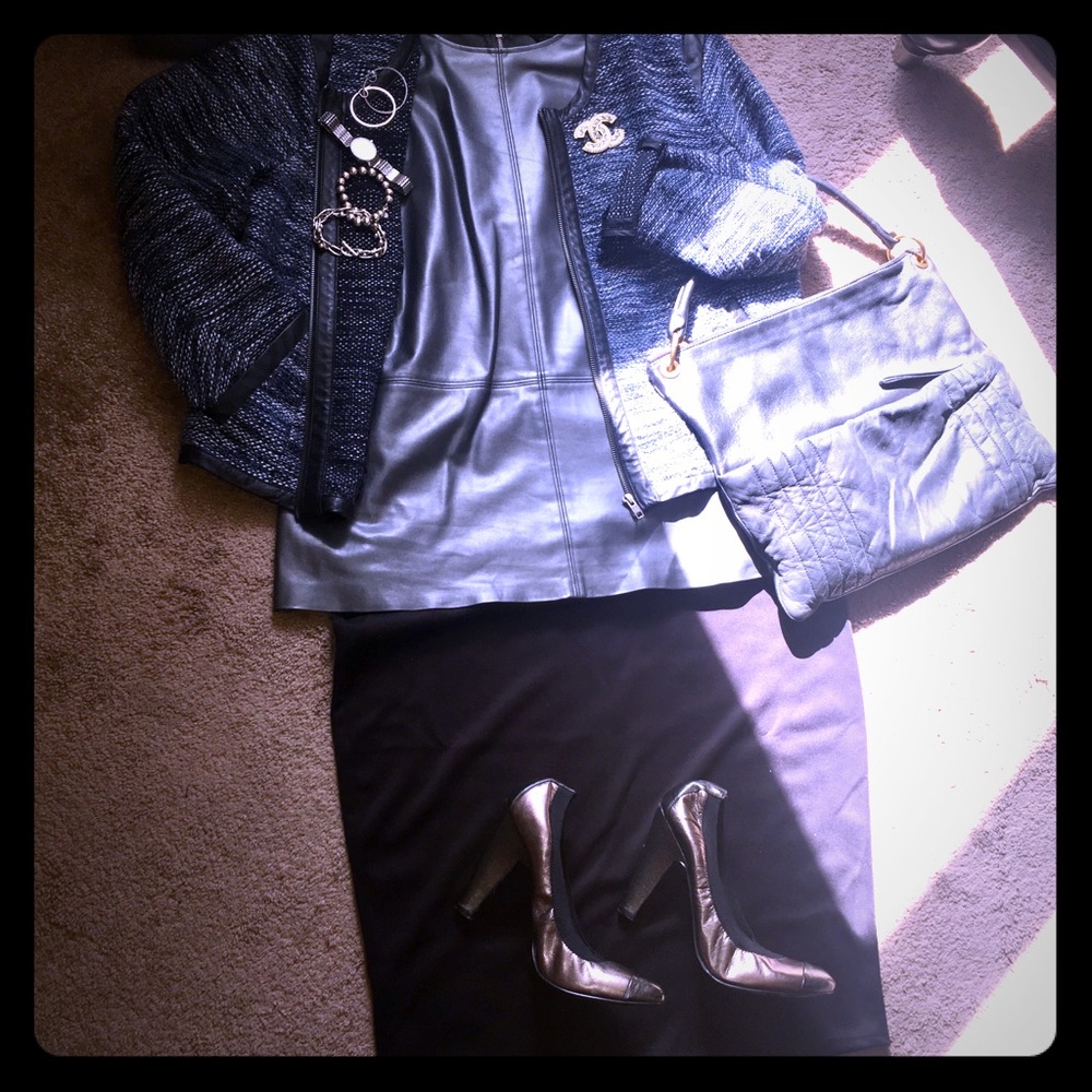 NWT Mynt 1792 Pewter Faux Leather Shell Top